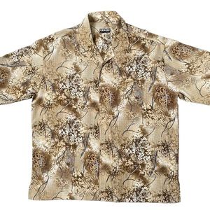 Mench Platinum Shirt Geometric Button Up  Short Sleeve Men’s 3XL Brown Beige Tan